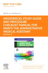 cover image - Study Guide and Procedure Checklist Manual for Kinn’s The Administrative Medical Assistant - Elsevier E-Book on VitalSource (Retail Access Card),15th Edition
